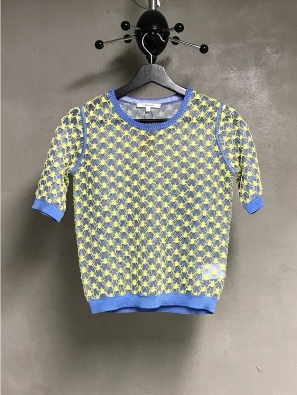 Unique Carven Blue and Yellow Knit Short-Sleeve Sweater